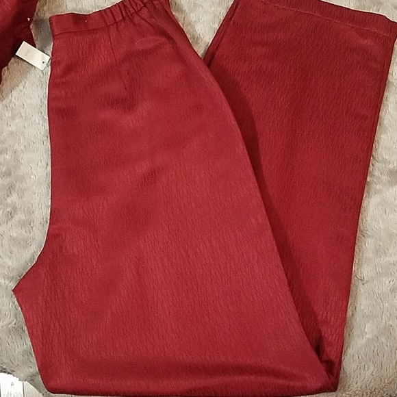 Vintage 100% SILK TUNIC&PANTS SET DEEP RED TEXTURED OLD MONEY QUIET LUXURY - Picture 7 of 8